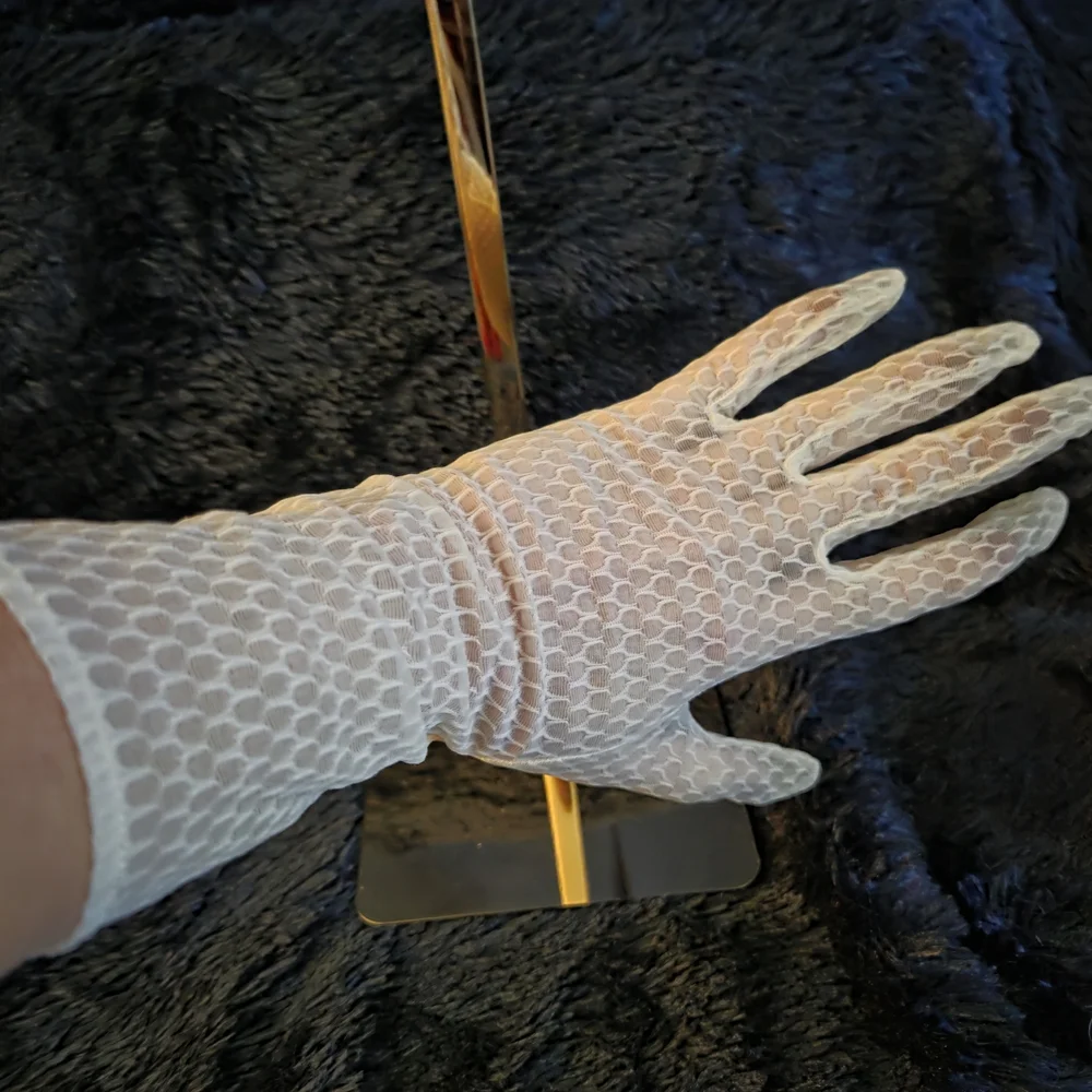 Vintage Sheer Lace Gloves Ivory Mesh Wrist Length Bridal Formal